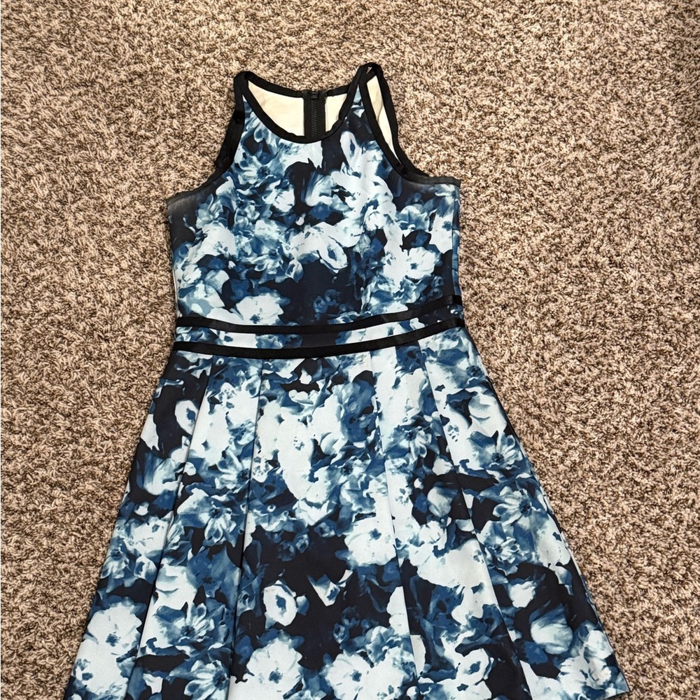 Parker Blue and White Halter A-Line Mini Dress